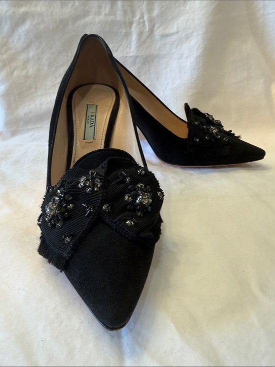Prada Shoes - Prada Black Embellished Pointed-Toe Pumps
